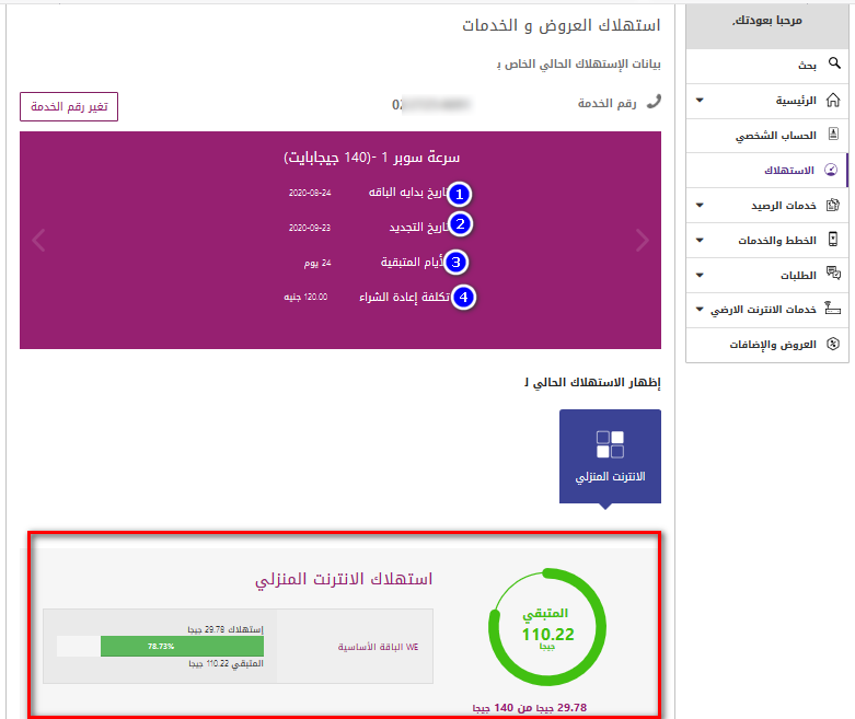 الاستعلام عن فاتورة النت WE برقم التليفون